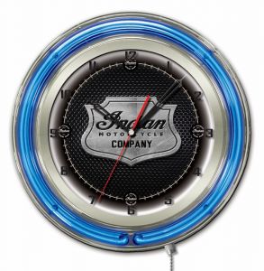 Indian Motorcycle Metal Shield Blue Neon Clock