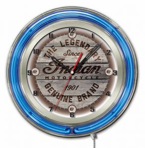 Indian Motorcycle Wood Engraved Blue Neon Clock