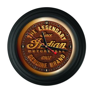 Indian Motorcycle Traditional Wall Clock with Brown Leather Logo