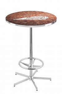 Indian Motorcycle Head Logo Chrome L216 Pub Table with Brick Wall