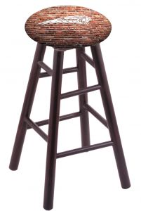 Round Cushion Dark Cherry Maple Stool with Brick Wall