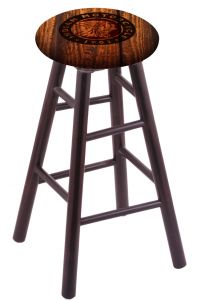 Round Cushion Dark Cherry Maple Stool with Barn Wood