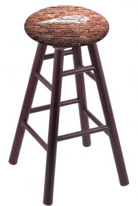 Round Cushion Dark Cherry Oak Stool with Brick Wall