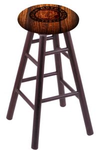 Round Cushion Dark Cherry Oak Stool with American Flag