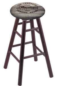 Round Cushion Dark Cherry Oak Stool with Engraved Wood