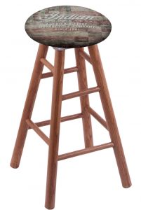 Round Cushion Medium Oak Stool with American Flag