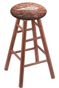 Round Cushion Medium Oak Stool with Brick Wall