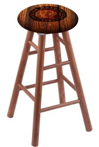 Round Cushion Medium Oak Stool with Barn Wood