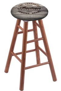 Round Cushion Medium Oak Stool with Engraved Wood